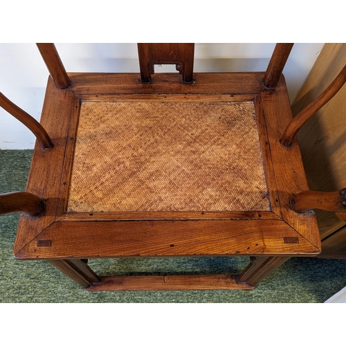 213 - Pair of late 19th/ early 20th century Chinese Huanghuali continuous yoke back armchairs (scholars/Of... 