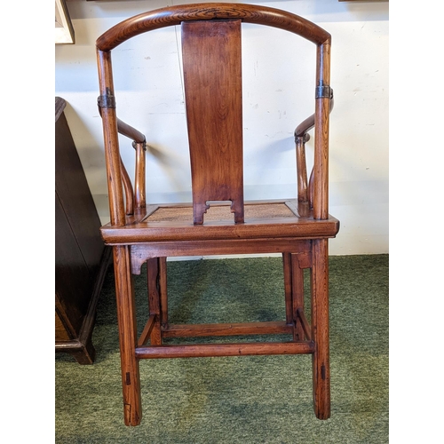 213 - Pair of late 19th/ early 20th century Chinese Huanghuali continuous yoke back armchairs (scholars/Of... 