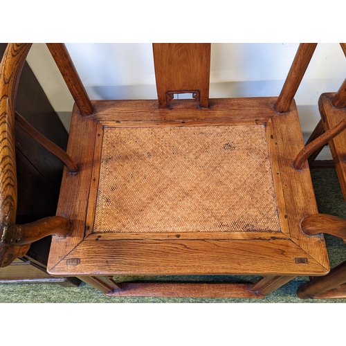 213 - Pair of late 19th/ early 20th century Chinese Huanghuali continuous yoke back armchairs (scholars/Of... 