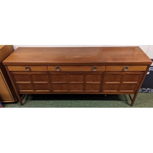 215 - Nathan Teak Squares Sideboard of 3 drawers with cupboard base on straight supports