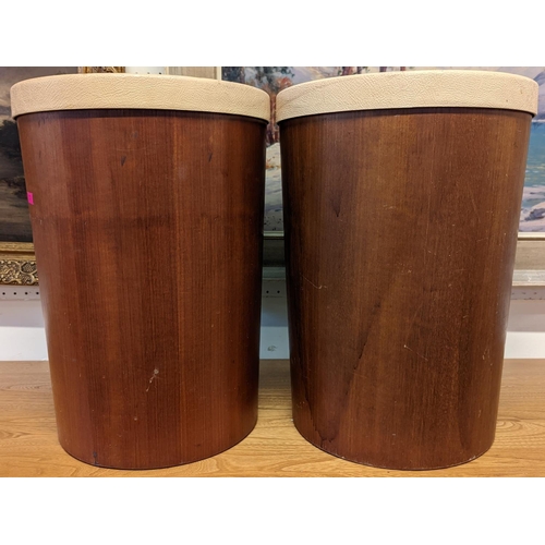 216 - Pair of Schreiber Wood Industries Ltd March 1966 Teak covered waste paper bins with lids 42cm in Hei... 