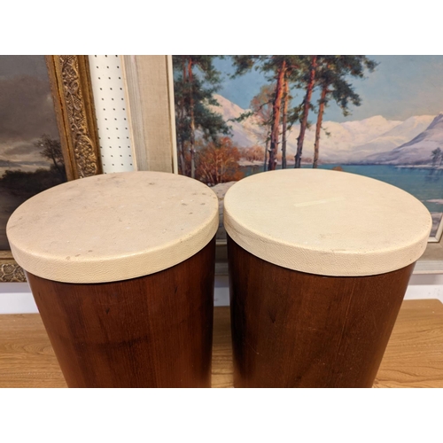 216 - Pair of Schreiber Wood Industries Ltd March 1966 Teak covered waste paper bins with lids 42cm in Hei... 