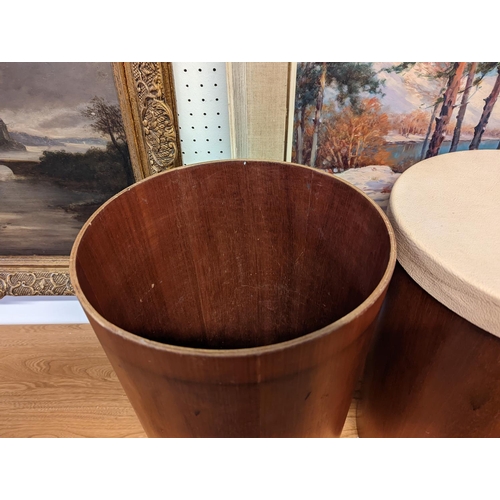 216 - Pair of Schreiber Wood Industries Ltd March 1966 Teak covered waste paper bins with lids 42cm in Hei... 