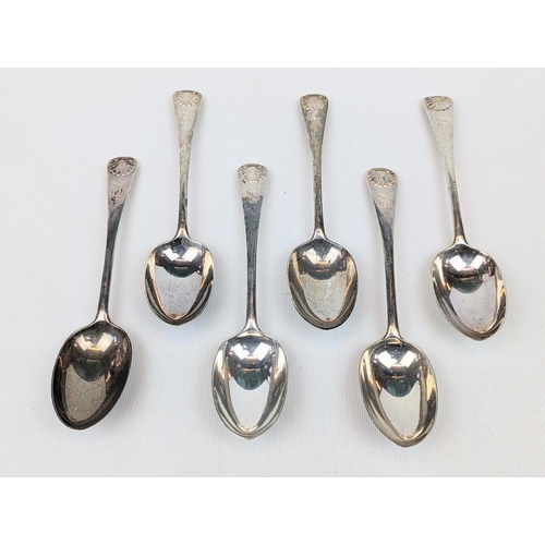 235 - Set of 6 19thC Silver tablespoons with scallop shell decoration monogrammed. Assorted hallmarks 440g... 