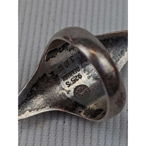 247 - Georg Jensen Silver Diamond shaped ring with stamped mark size G. 8g total weight with original card... 