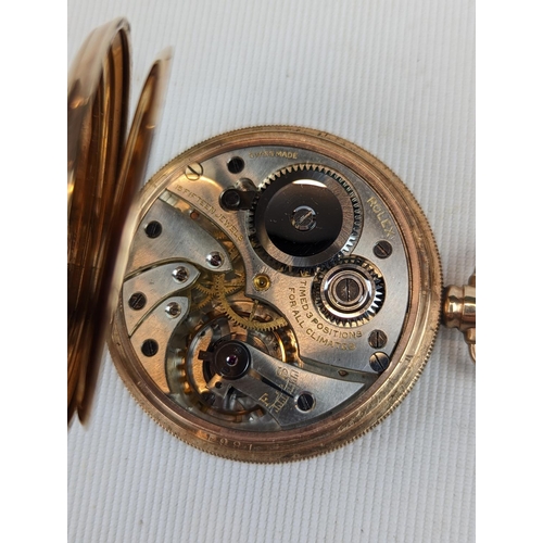 266 - Rolex 9ct Gold pocket watch with roman numeral dial and second dial. 89g total weight. 46mm in Diame... 