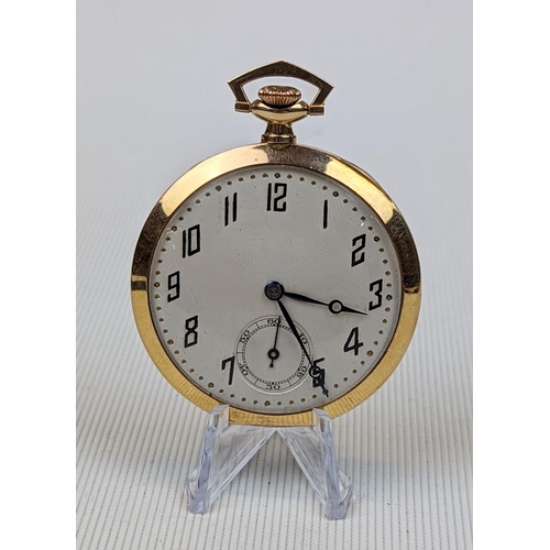 267 - Art Deco 9ct Gold Swiss Made 17 Jewel with numeral dial and second dial. 45g total weight. 46mm in D... 