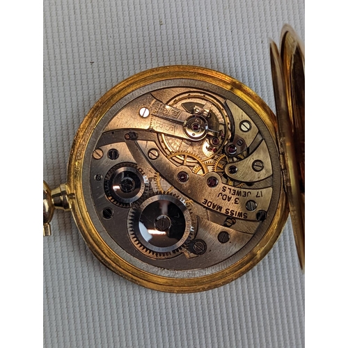 267 - Art Deco 9ct Gold Swiss Made 17 Jewel with numeral dial and second dial. 45g total weight. 46mm in D... 