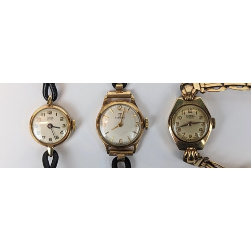 277 - Collection of three 9ct gold ladies cocktail watches to include Roamer, Tissot & Tudor Royal.