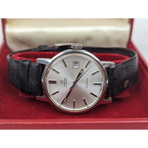 279 - 1960s Swiss made Omega Geneve automatic, stainless-steel date just wristwatch with original function... 