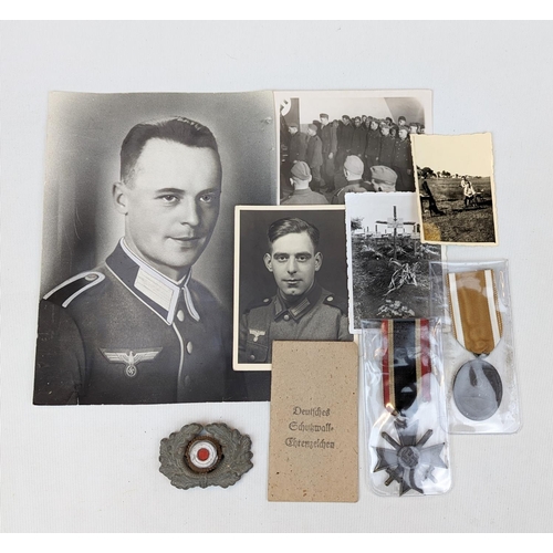 191F - Set of German Third Reich Medals & Photos War Merit Cross and West wall medal with packet, officers ... 