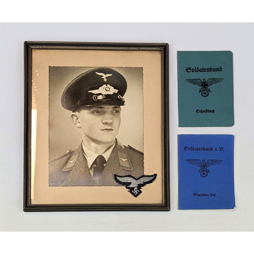 191G - Framed Portrait photo German WW2 flak with his original passbook also flak one with his photo and an... 