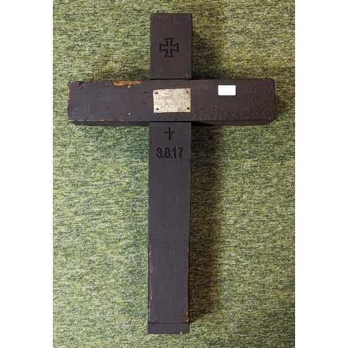 191H - Original WW1 German grave marker 3.8.17 plot number to rear, named grave marker plate to front of cr... 