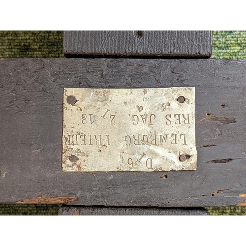 191H - Original WW1 German grave marker 3.8.17 plot number to rear, named grave marker plate to front of cr... 