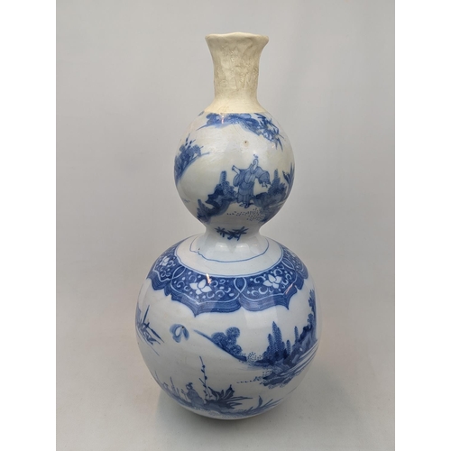 196 - Large 17thC Double Gourd Frankfurt painted Chinese Transitional Style Vase. 45cm in Height - Part re... 