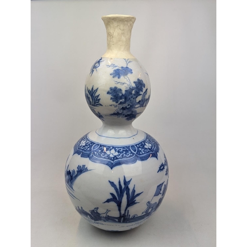 196 - Large 17thC Double Gourd Frankfurt painted Chinese Transitional Style Vase. 45cm in Height - Part re... 