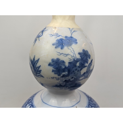 196 - Large 17thC Double Gourd Frankfurt painted Chinese Transitional Style Vase. 45cm in Height - Part re... 