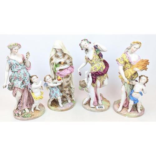 198 - Set of 4 German Large Figurines of the Four Seasons with Meissen mark. 31cm in Height