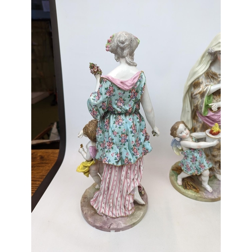 198 - Set of 4 German Large Figurines of the Four Seasons with Meissen mark. 31cm in Height