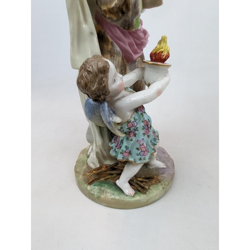 198 - Set of 4 German Large Figurines of the Four Seasons with Meissen mark. 31cm in Height