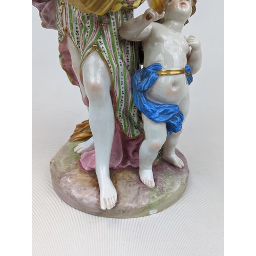 198 - Set of 4 German Large Figurines of the Four Seasons with Meissen mark. 31cm in Height