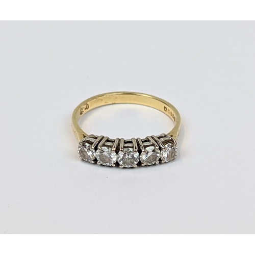 241 - Ladies 18ct Gold 5 Stone Diamond ring estimated 1.00ct total weight Size P 3.2g total weight