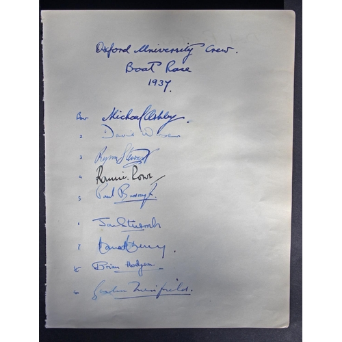 51 - Rare Signatures of Oxford University Winning Boat Race Crew 1937. A rare sheet with all of the origi... 