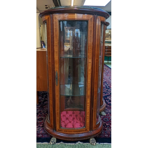 293 - A Louis XV style French inlaid mahogany and Marble Oval Vitrine on paw feet 114cm in Height