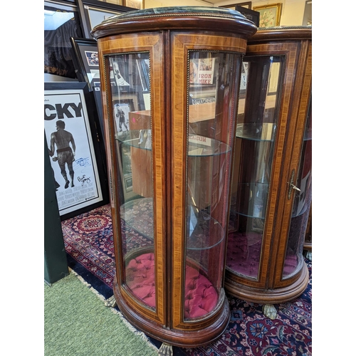 293 - A Louis XV style French inlaid mahogany and Marble Oval Vitrine on paw feet 114cm in Height