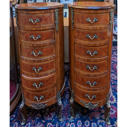 295 - Pair of Louis XV style French inlaid mahogany and Walnut Cylindrical Chest with applied brass handle... 