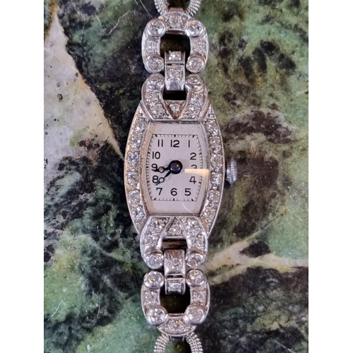 240e - Ladies Edwardian Swiss Platinum Diamond set cocktail watch 17g total weight with movement