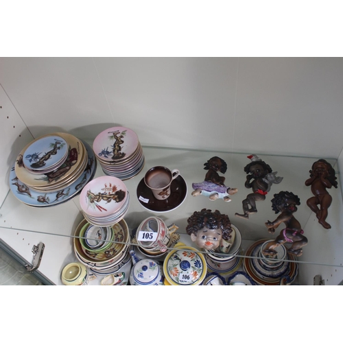 105 - Collection of Brownie Downing Pottery and wall decorations