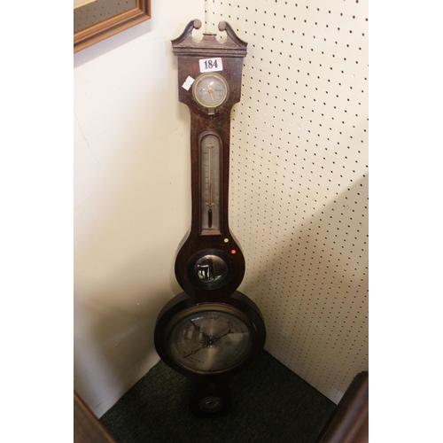 184 - Georgian Rosewood barometer with swan neck pediment