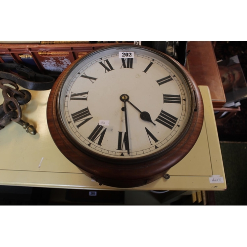 202 - Antique Mahogany Cased Circular Wall clock with roman numeral dial