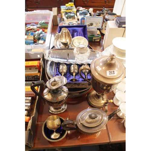 213 - Collection of assorted Silver plated Tableware inc Galleried tray, Samovar, Tea ware etc