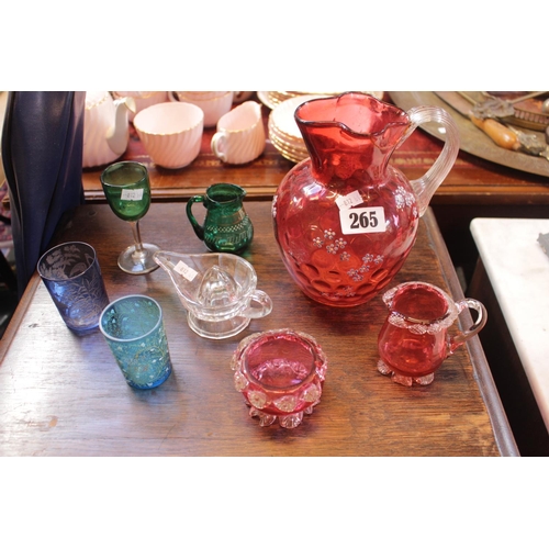 265 - Collection of 19thC Coloured glassware inc. Cranberry, enamelled etc