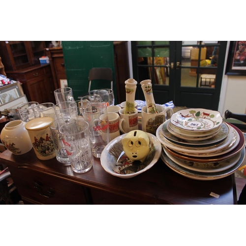 267 - Collection of assorted Ceramics inc Hunting related and Pint glasses