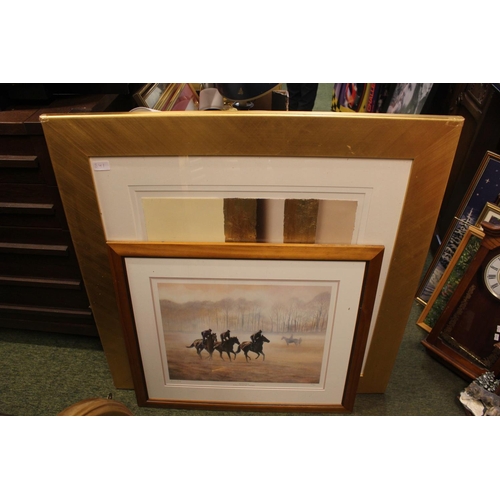 541 - Large Frame print and a Horse racing print signed in Pencil