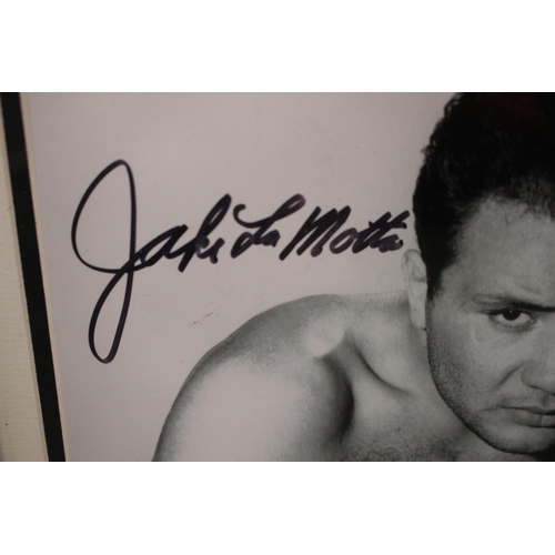 6 - Jake LaMotta signed Photographic print framed and mounted. 40 x 30cm total size. with COA to reverse