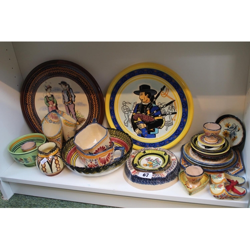 67 - Large Collection of assorted French Quimper Pottery inc Plates, Bowls etc