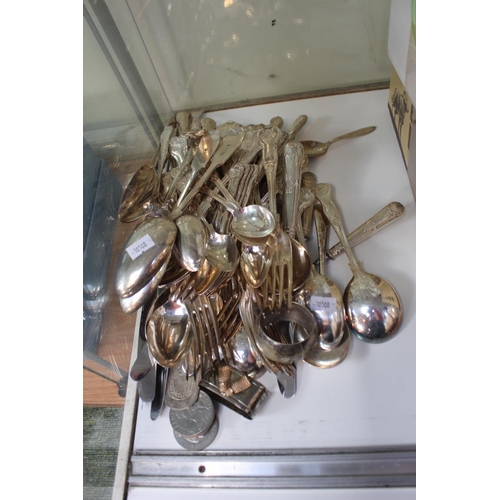 76A - Collection of Good quality Silver plated Flatware, Napkin rings and a small collection of coins