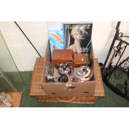 81 - Collection of assorted Silver-plated tableware, Aeroplane cockpit Gauge and a Wicker case