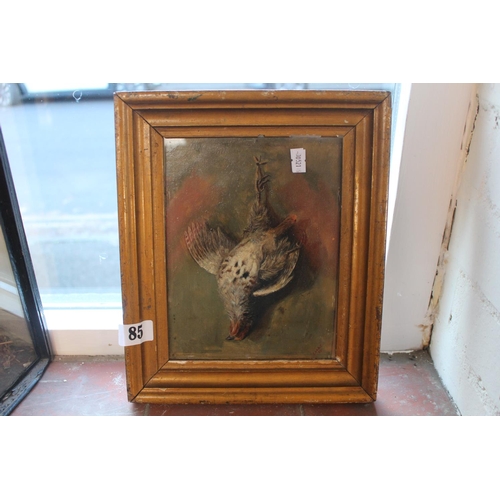 85 - Gilt framed Oil on board of Wildfowl signed E Lebs '84. 25 x 30cm