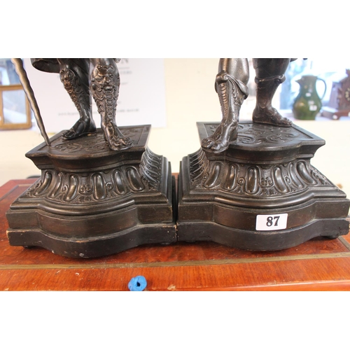 87 - Pair of Large 19thC Spelter Coppered Warriors on square bases. 60cm in Height