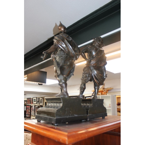 87 - Pair of Large 19thC Spelter Coppered Warriors on square bases. 60cm in Height