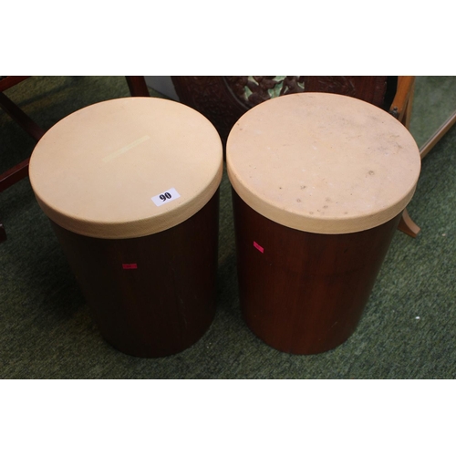 90 - Pair of Schreiber Wood Industries Ltd March 1966 Teak covered waste paper bins with lids 42cm in Hei... 