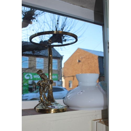 98 - Interesting Brass Lamp stand with opaque glass shade