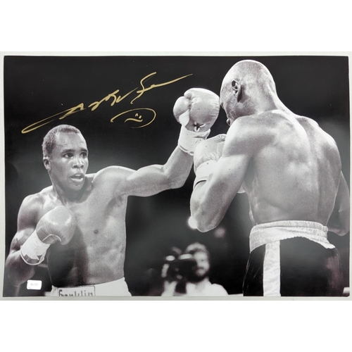 108 - Black and white photograph signed by Sugar Ray Leonard 5th King Memorabilia Certificate of Authentic... 