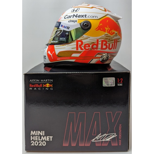 121 - Max Verstappen Mini Helmet 2020, 1:2 Scale Aston Martin Red Bull Racing Signed with COA