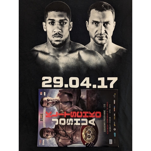 129 - Anthony Joshua Signed Fight Programme vs Wladimir Klitschko, comes with merchandising T Shirt and Pr... 